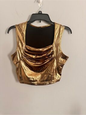 Gold Metallic Ruched Crop Top